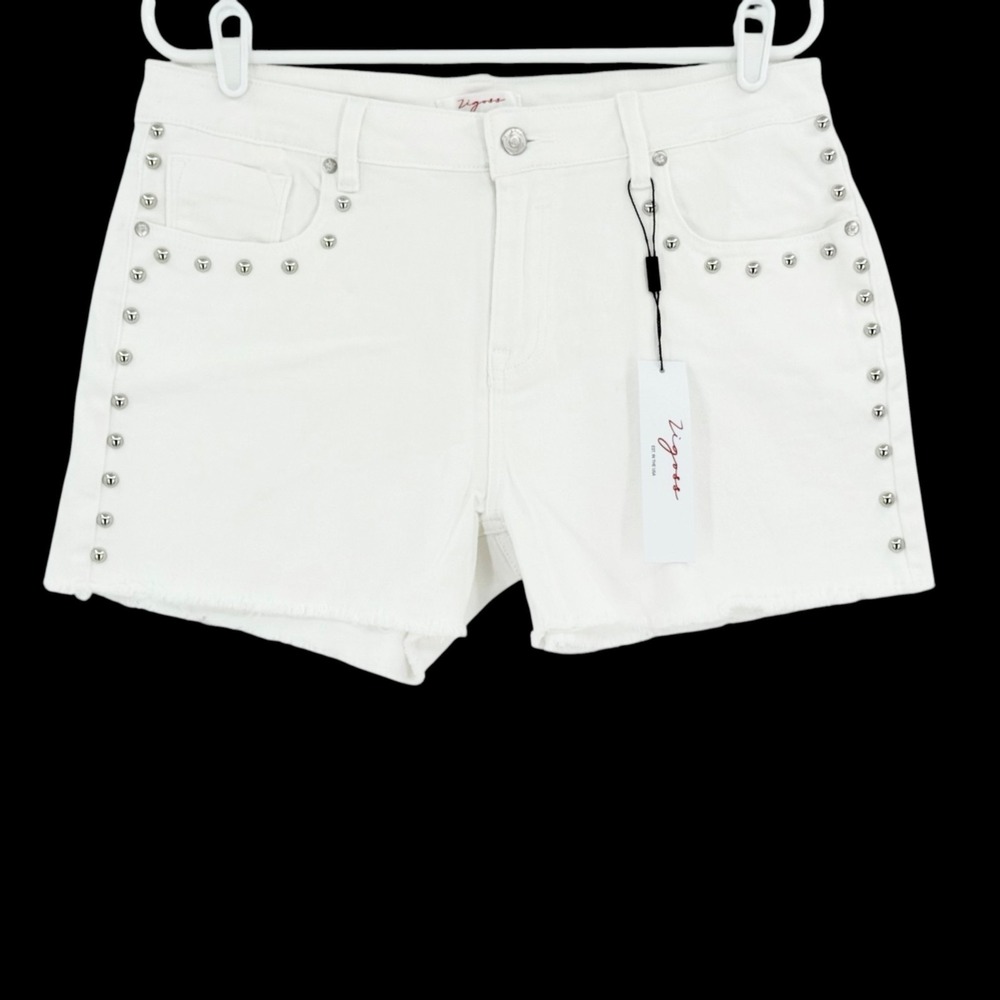 Vigoss Women's Trendy Summer Shorts Sz 15/32 Stretch Fray Hem White Studded NWT